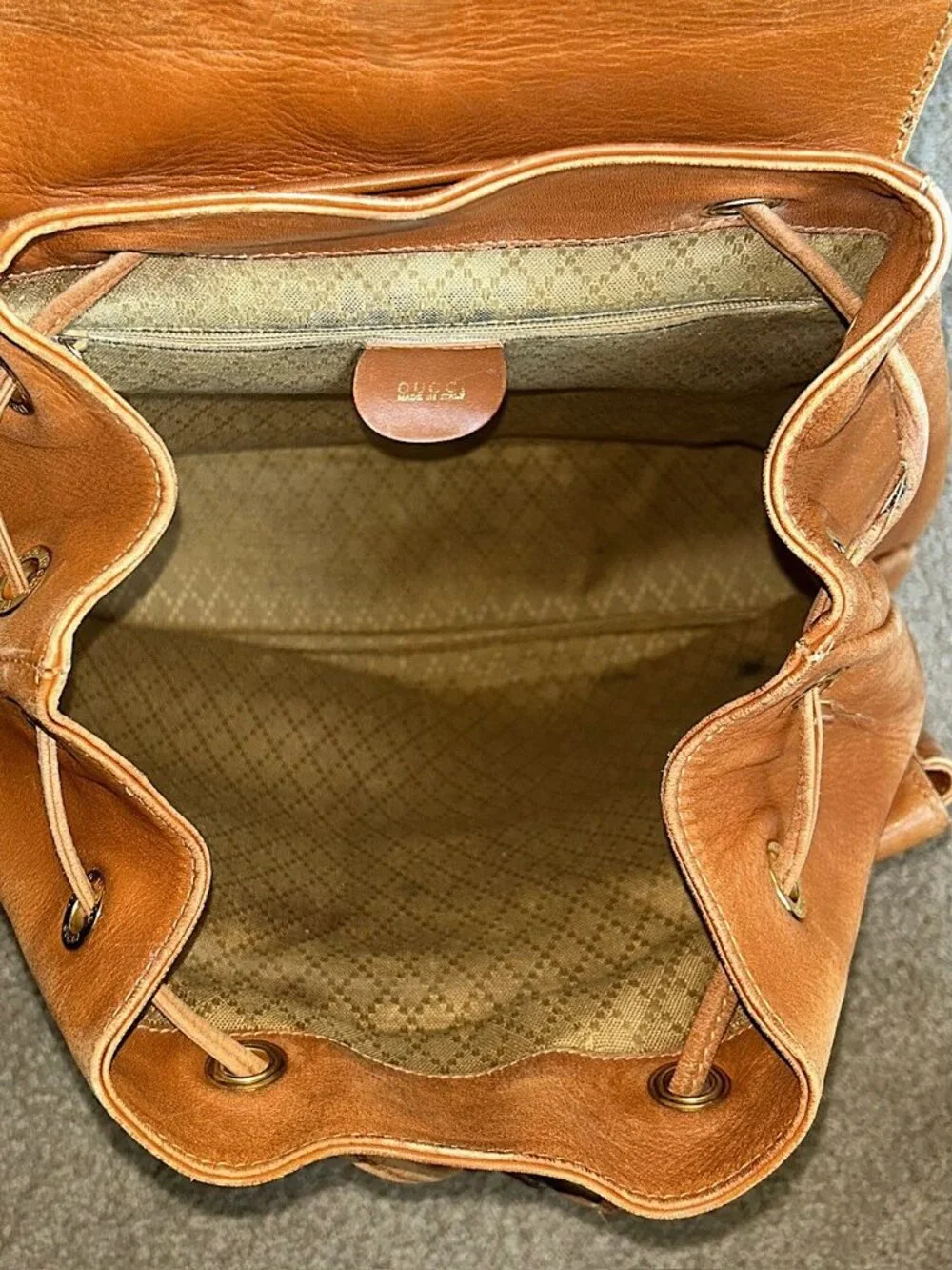 GUCCI Calfskin Bamboo Backpack, British Tan
